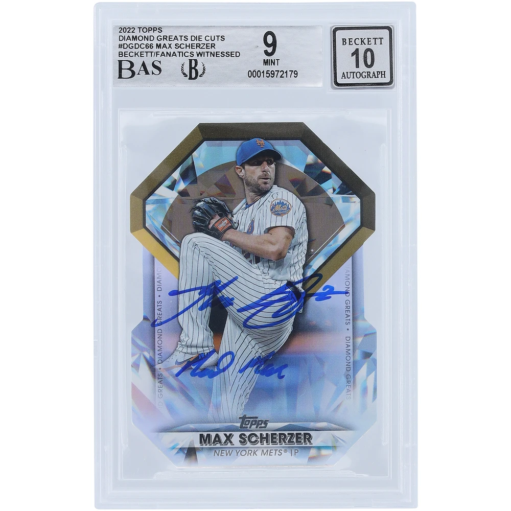 Max Scherzer New York Mets Autographed 2022 Topps Series 1 #DGDC-66 Beckett Fanatics Witnessed Authenticated 9/10 Card with "Mad Max" Inscription