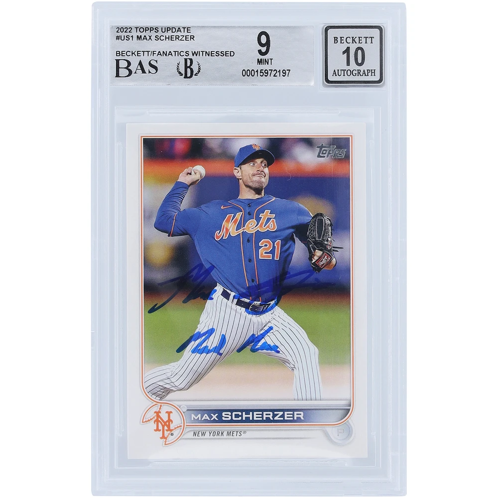 Max Scherzer New York Mets Autographed 2022 Topps Update #US1 Beckett Fanatics Witnessed Authenticated /10 Card with "Mad Max" Inscription