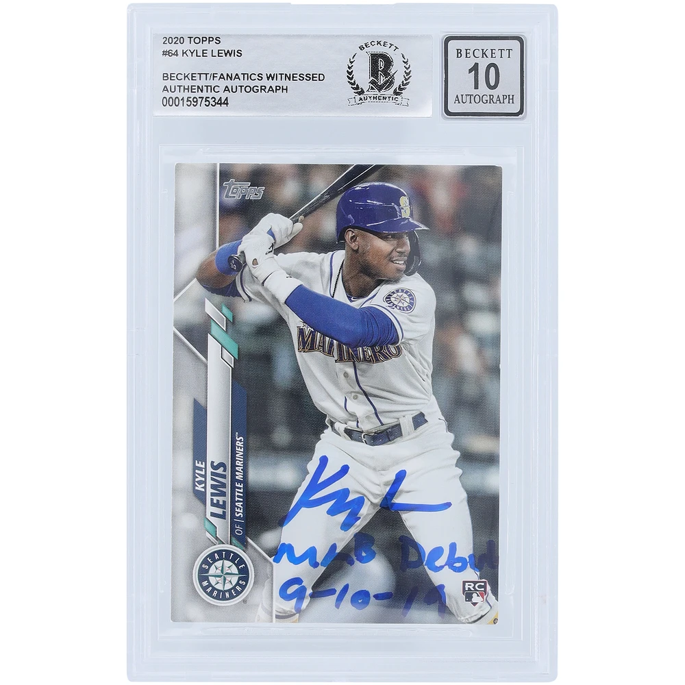 Kyle Lewis Seattle Mariners Autographed 2020 Topps Series 1 #64 Beckett Fanatics Witnessed Authenticated 10 Rookie Card with "MLB Debut 9-10-19" Inscription