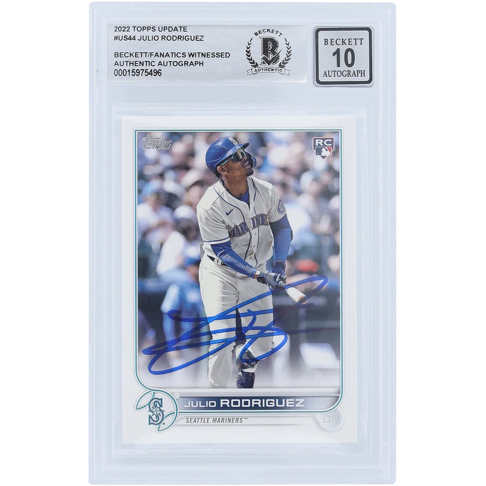 Julio Rodriguez Seattle Mariners Autographed 2022 Topps Update #US44 Beckett Fanatics Witnessed Authenticated 10 Rookie Card
