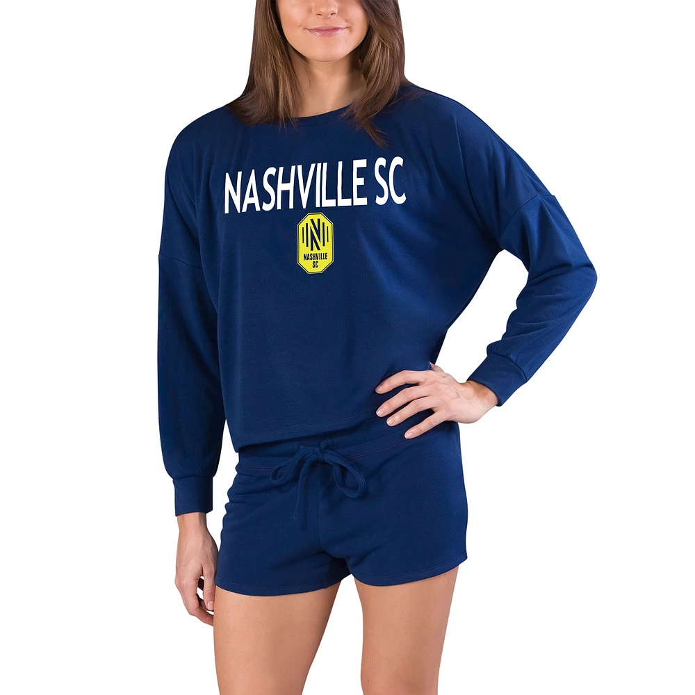 Women's Concepts Sport Navy Nashville SC Gather Long Sleeve Top & Shorts Set