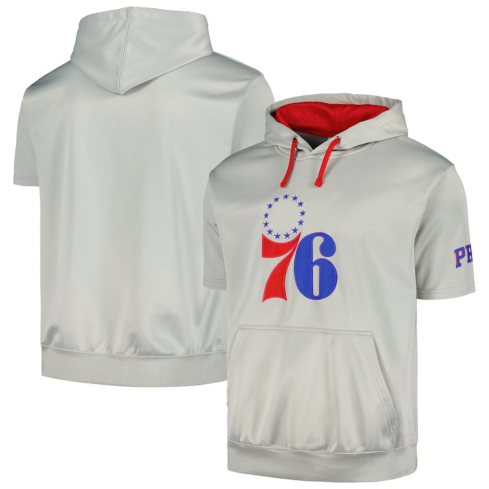 Men's Fanatics Silver/Red Philadelphia 76ers Short Sleeve Pullover Hoodie