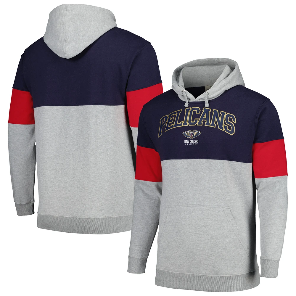Men's Fanatics Navy New Orleans Pelicans Contrast Pieced Pullover Hoodie
