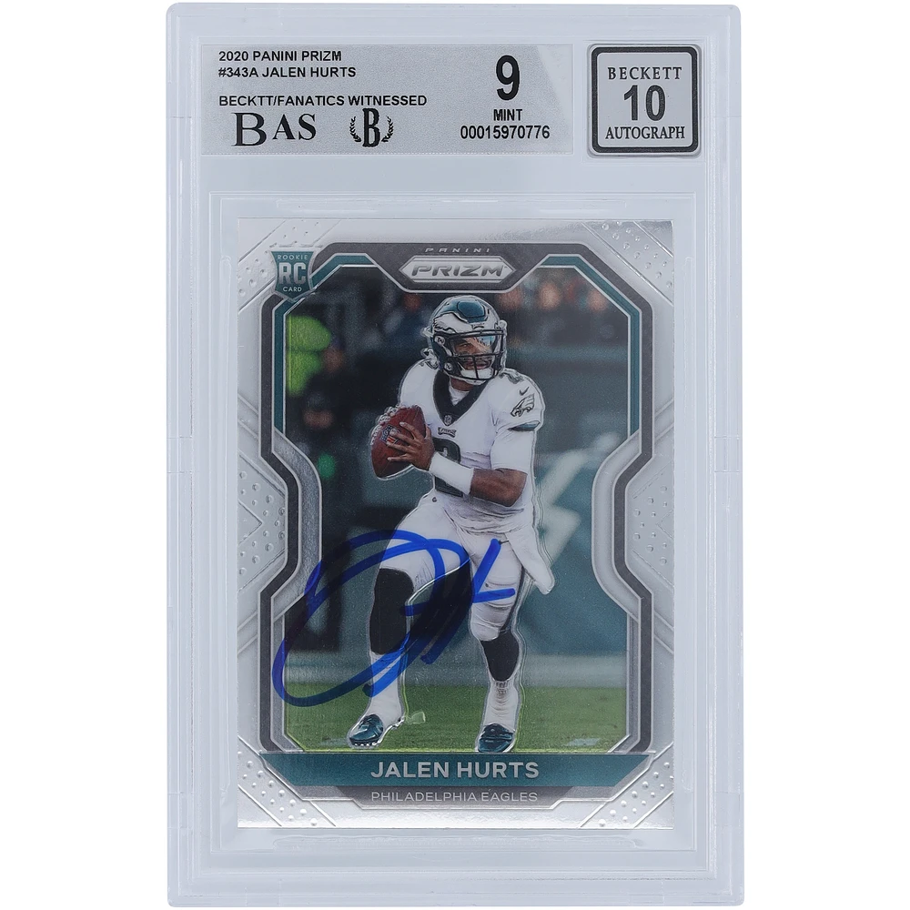 Jalen Hurts Philadelphia Eagles Autographed 2020 Panini Prizm #343 Beckett Fanatics Witnessed Authenticated 9/10 Rookie Card - 9.5,8.5,9.5,9.5 Subgrades