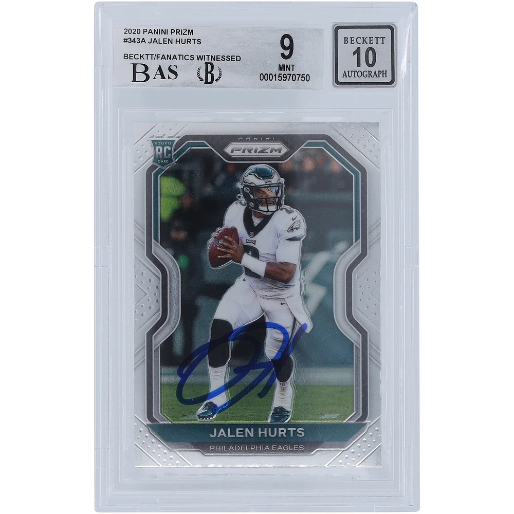 Jalen Hurts Philadelphia Eagles Autographed 2020 Panini Prizm #343 Beckett Fanatics Witnessed Authenticated 9/10 Rookie Card - 9.5,9,9.5,8.5 Subgrades