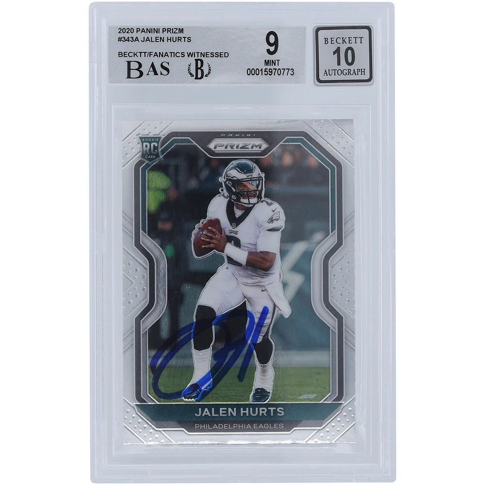 Jalen Hurts Philadelphia Eagles Autographed 2020 Panini Prizm #343 Beckett Fanatics Witnessed Authenticated 9/10 Rookie Card - 9.5,8.5,9.5,9 Subgrades