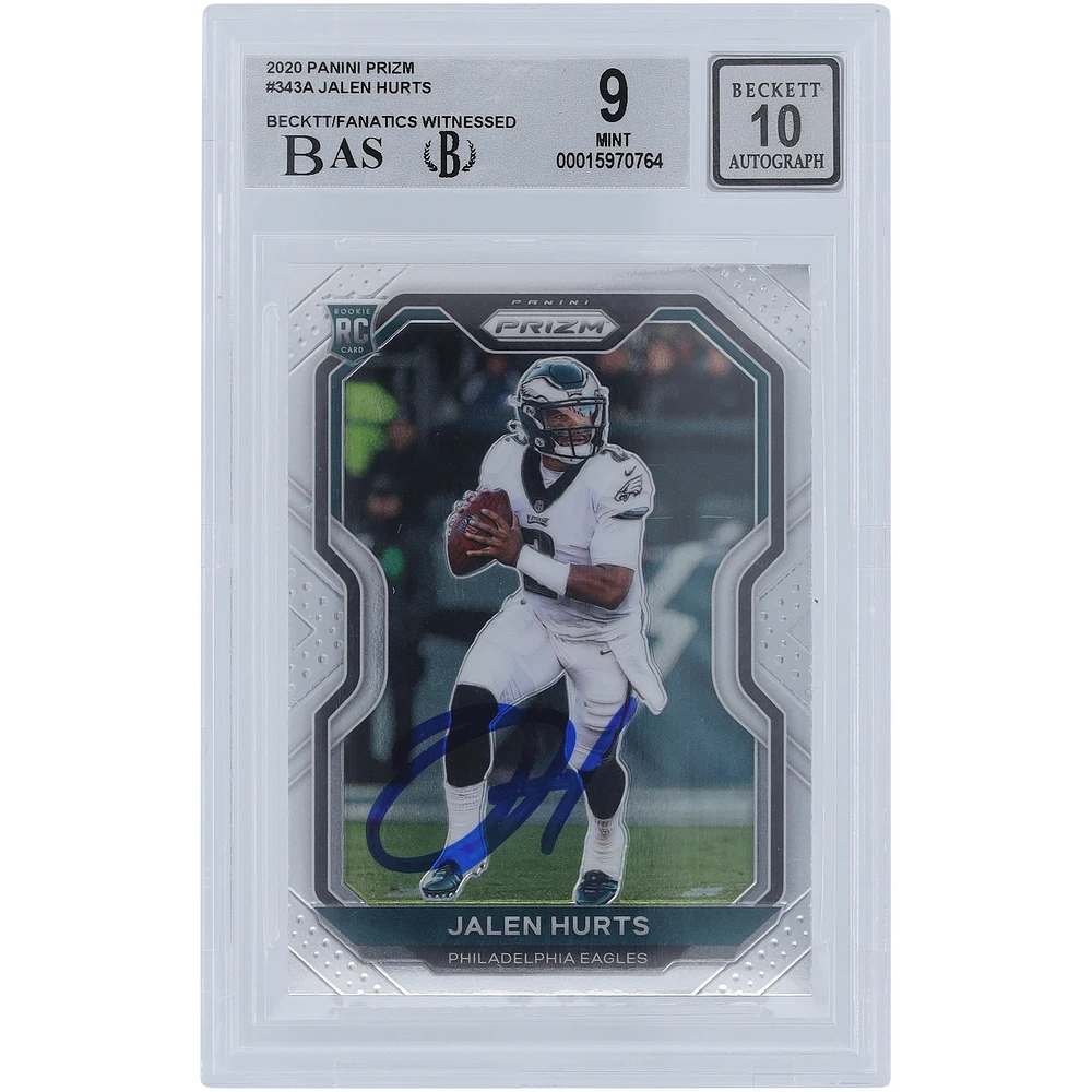Jalen Hurts Philadelphia Eagles Autographed 2020 Panini Prizm #343 Beckett Fanatics Witnessed Authenticated 9/10 Rookie Card - 9,9,9,9.5 Subgrades