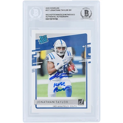 Jonathan Taylor Indianapolis Colts Autographed 2020 Panini Donruss Rated Rookie #317 Beckett Fanatics Witnessed Authenticated Rookie Card with "Horse Power" Inscription