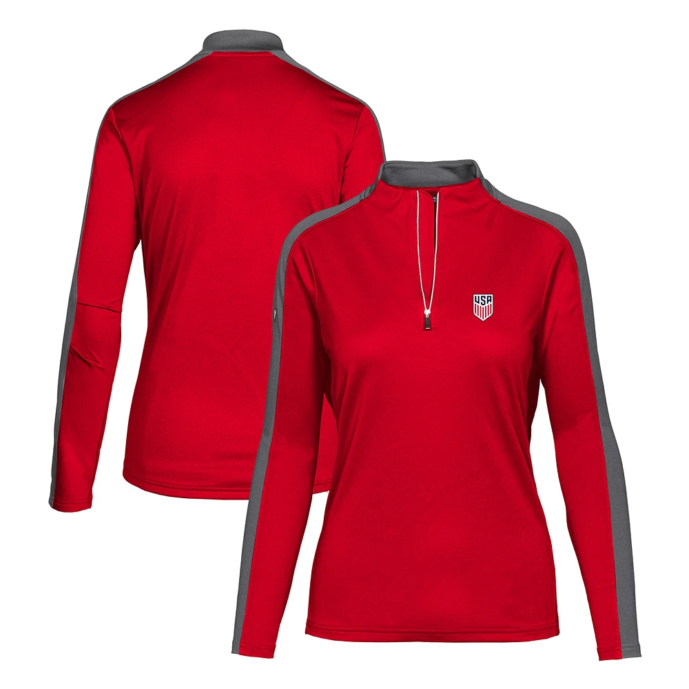 Women's Levelwear Red USMNT Quarter-Zip Pullover Top