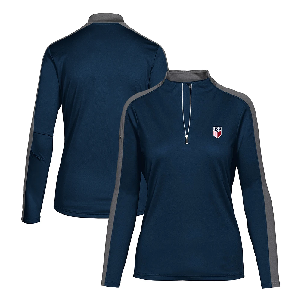 Women's Levelwear Navy USMNT Quarter-Zip Pullover Top