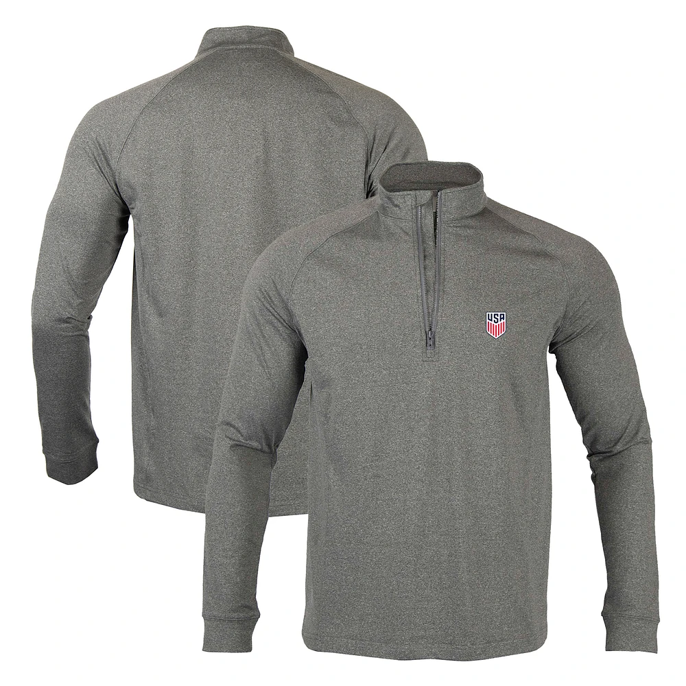 Men's Levelwear Heather Charcoal USMNT Calibre Quarter-Zip Pullover Top