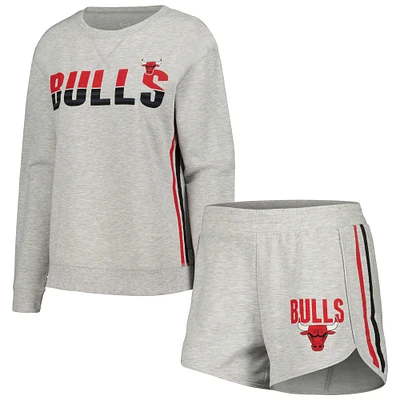 Women's Concepts Sport Gray Chicago Bulls Cedar Long Sleeve Top & Shorts Sleep Set