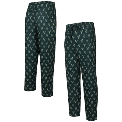 Men's Concepts Sport Hunter Green Milwaukee Bucks Allover Logo Print Gauge Sleep Pants
