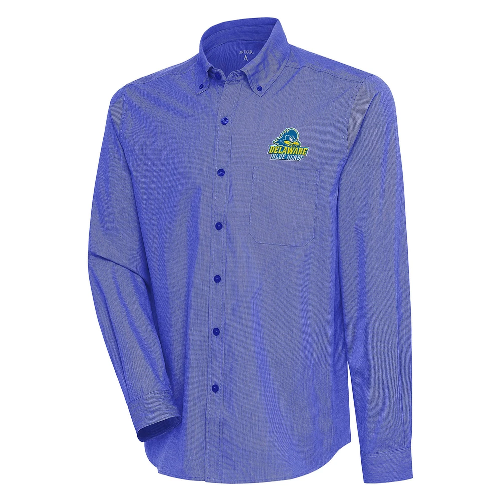Men's Antigua Royal/White Delaware Fightin' Blue Hens Compression Long Sleeve Button-Down Shirt