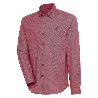 Men's Antigua Crimson/White Washington State Cougars Compression Long Sleeve Button-Down Shirt