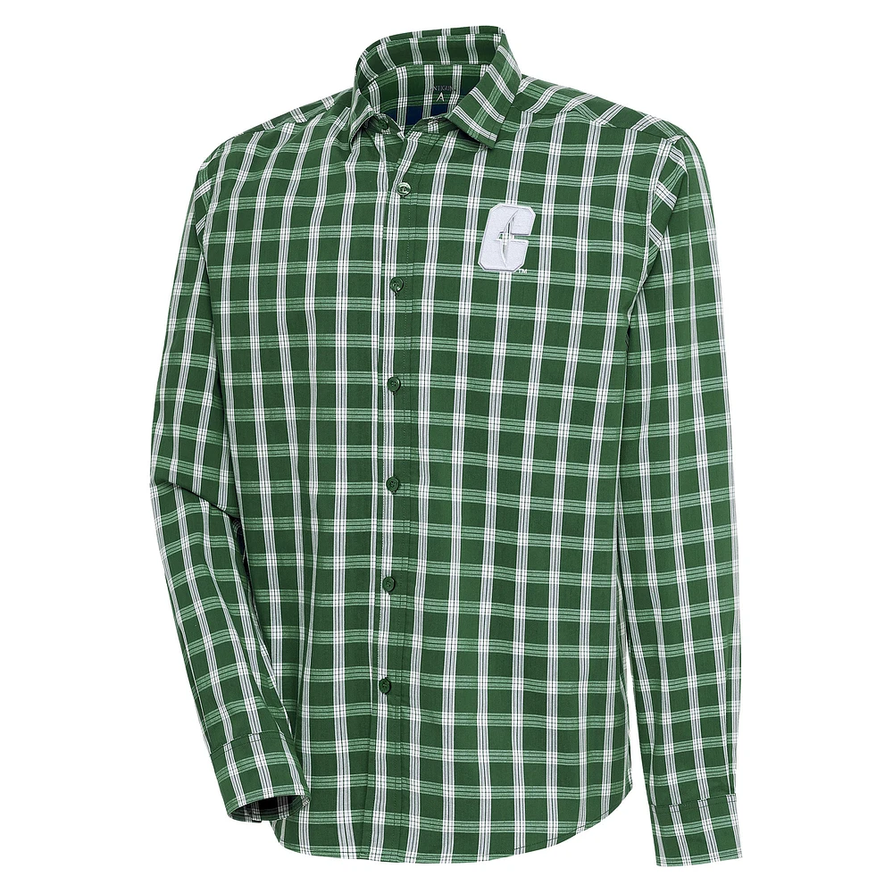 Men's Antigua Green Charlotte 49ers Carry Long Sleeve Button-Up Shirt
