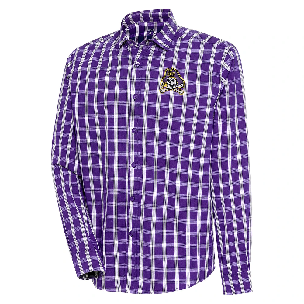 Men's Antigua Purple ECU Pirates Carry Long Sleeve Button-Up Shirt