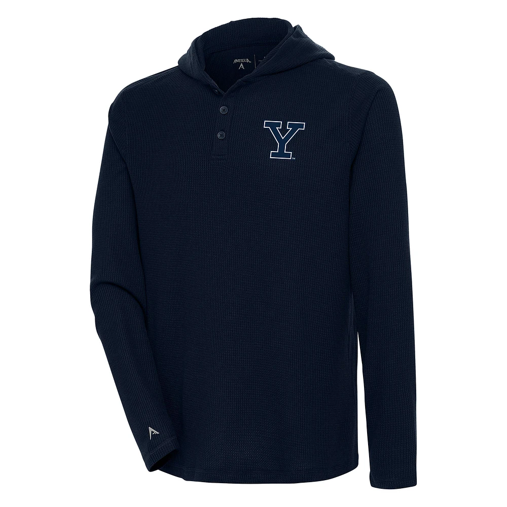 Men's Antigua Navy Yale Bulldogs Strong Hold Long Sleeve Henley Hoodie T-Shirt