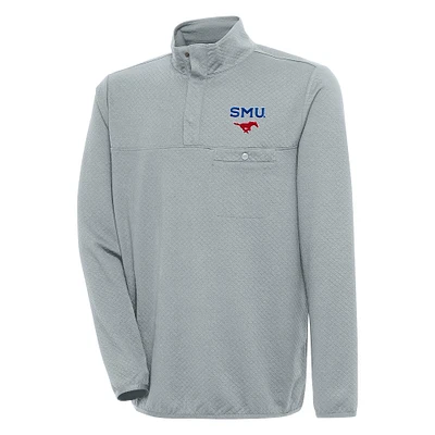 Men's Antigua Gray SMU Mustangs Steamer Quarter-Snap Pullover Jacket
