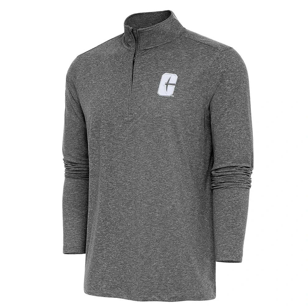 Men's Antigua Heather Black Charlotte 49ers Hunk Quarter-Zip Pullover Top