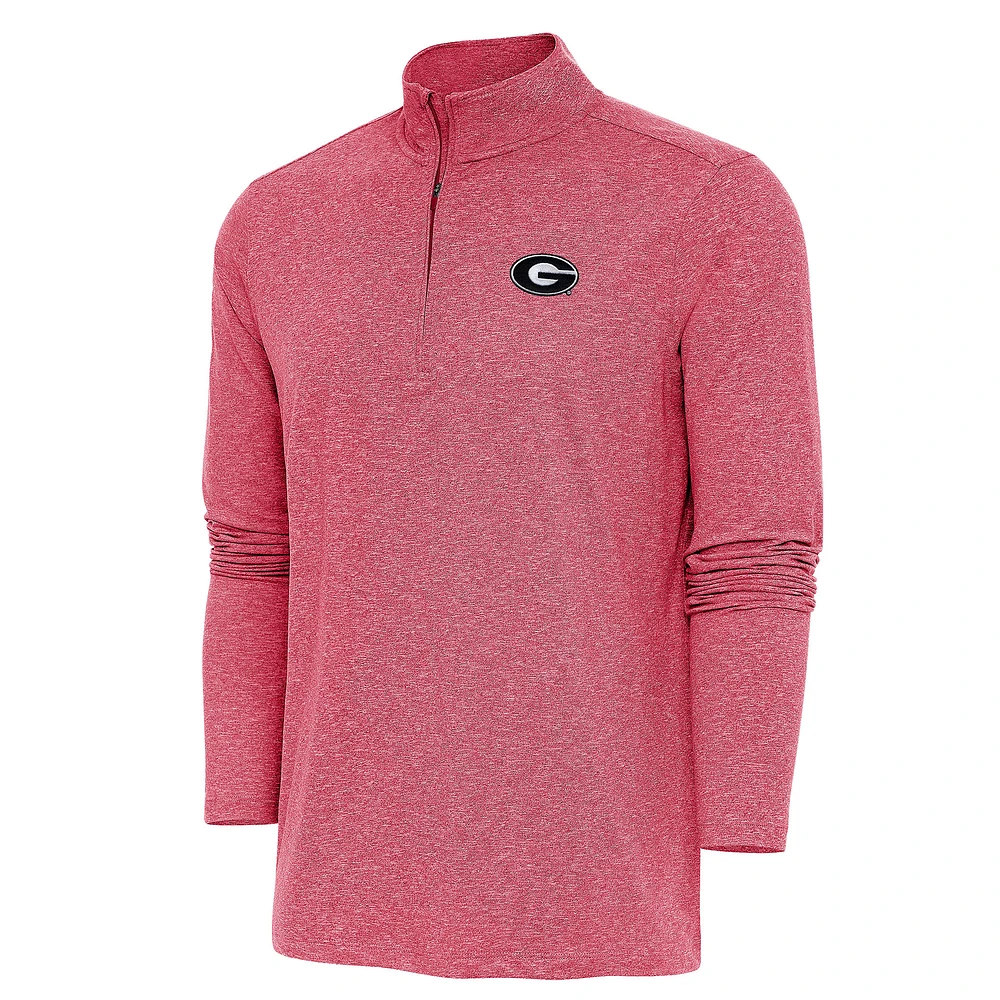 Men's Antigua Heather Red Georgia Bulldogs Hunk Quarter-Zip Pullover Top