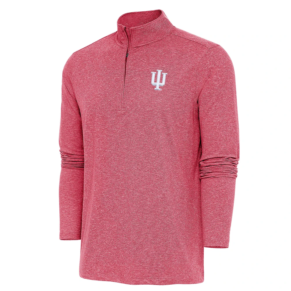 Men's Antigua Heather Crimson Indiana Hoosiers Hunk Quarter-Zip Pullover Top