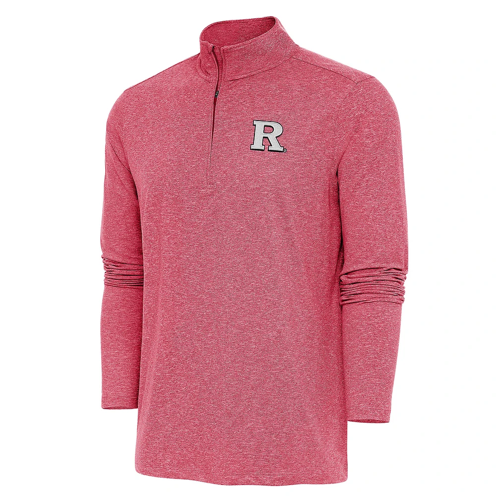 Men's Antigua Heather Scarlet Rutgers Knights Hunk Quarter-Zip Pullover Top