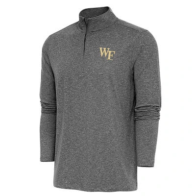 Men's Antigua Heather Black Wake Forest Demon Deacons Hunk Quarter-Zip Pullover Top