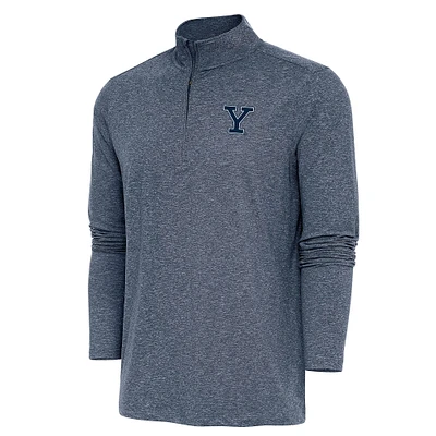 Men's Antigua Heather Navy Yale Bulldogs Hunk Quarter-Zip Pullover Top