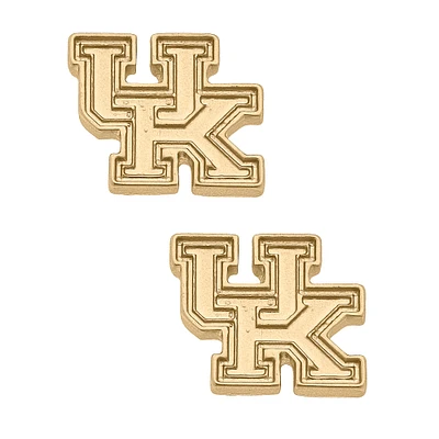 Women's CANVAS Style Kentucky Wildcats 24K Gold Plated Stud Earrings
