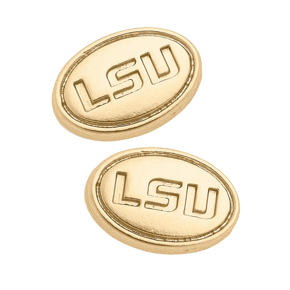 Women's CANVAS Style LSU Tigers 24K Gold Plated Stud Earrings