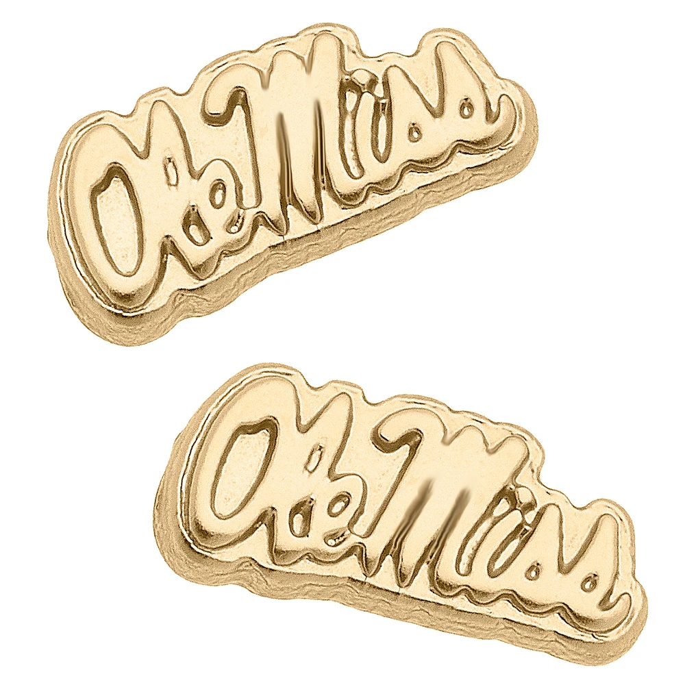 Women's CANVAS Style Ole Miss Rebels 24K Gold Plated Stud Earrings