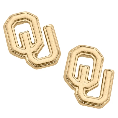 Women's CANVAS Style Oklahoma Sooners 24K Gold Plated Stud Earrings