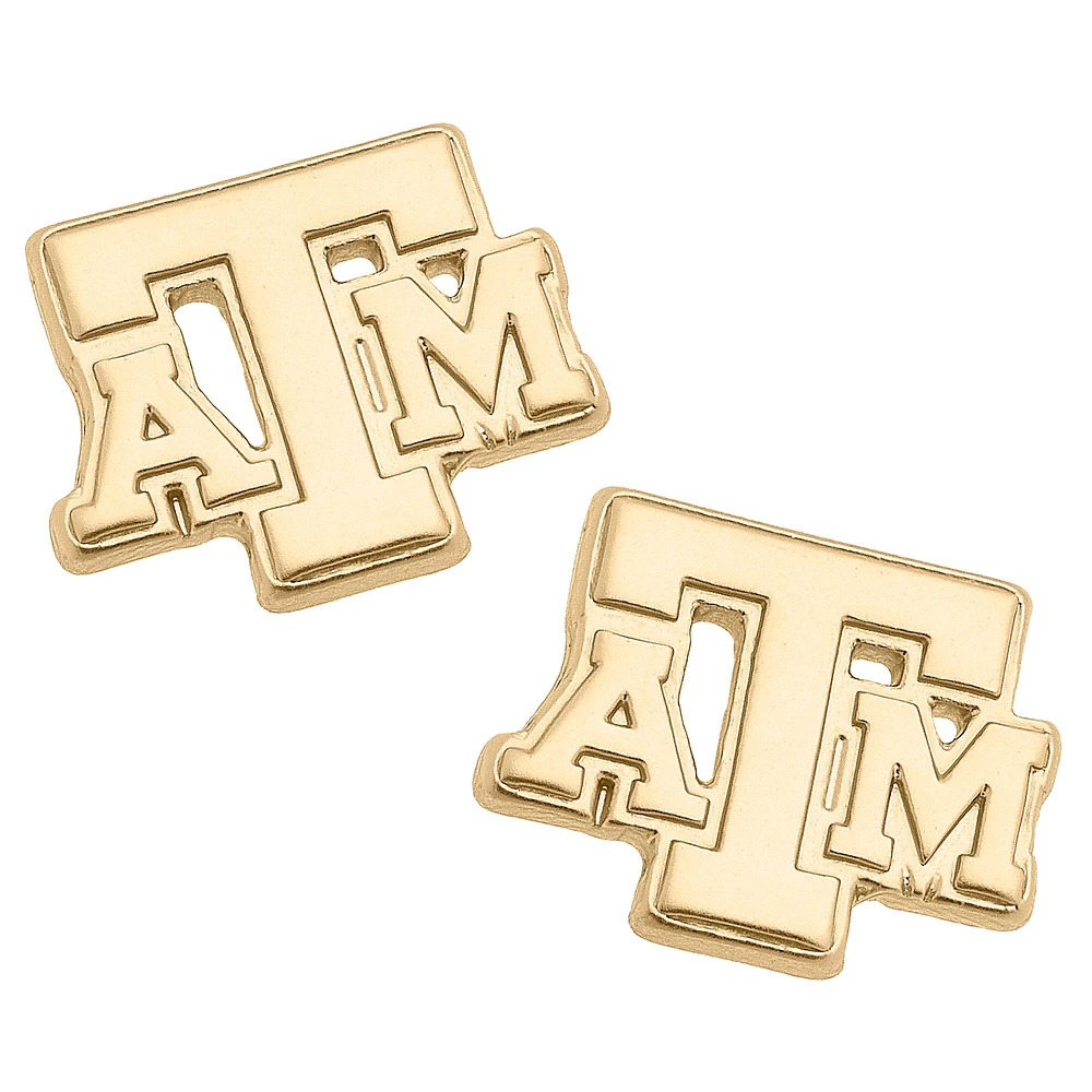 Women's CANVAS Style Texas A&M Aggies 24K Gold Plated Stud Earrings