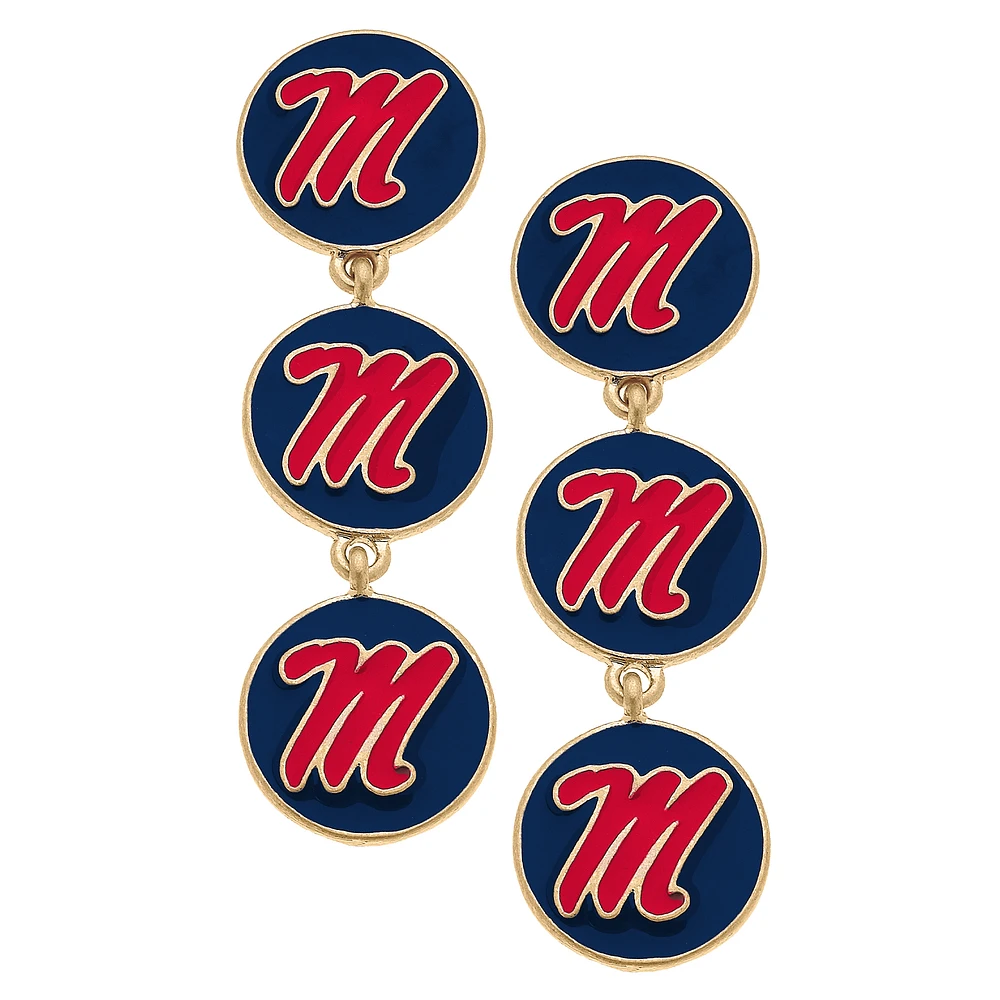 Women's CANVAS Style Ole Miss Rebels Triple Drop Enamel Earrings