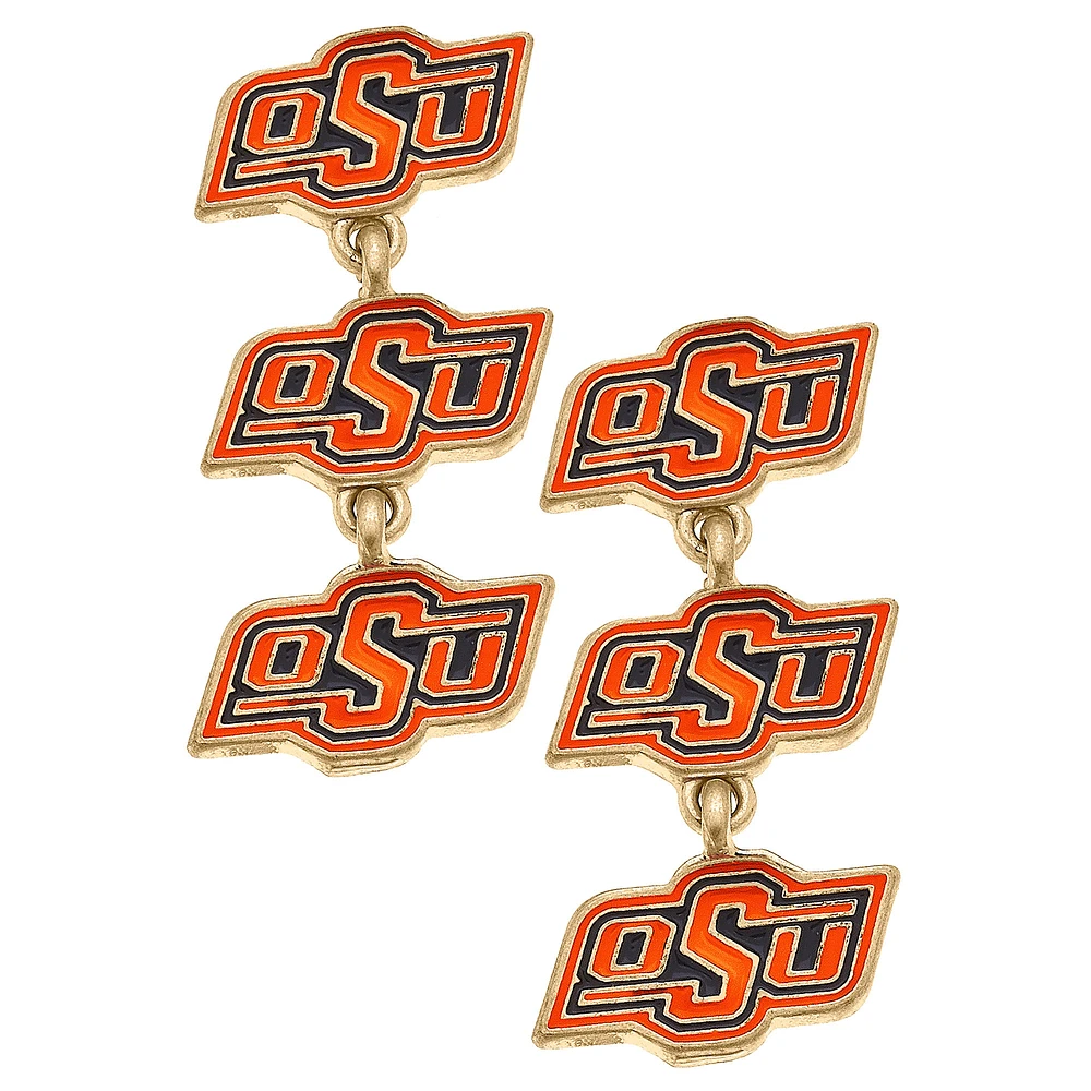 Women's CANVAS Style Oklahoma State Cowboys Triple Drop Enamel Earrings