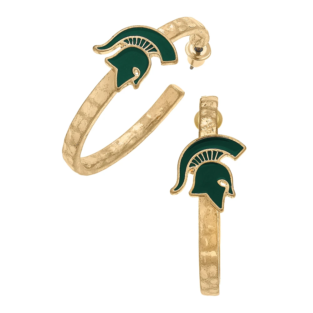 Women's CANVAS Style Michigan State Spartans Enamel Logo Hoop Earrings