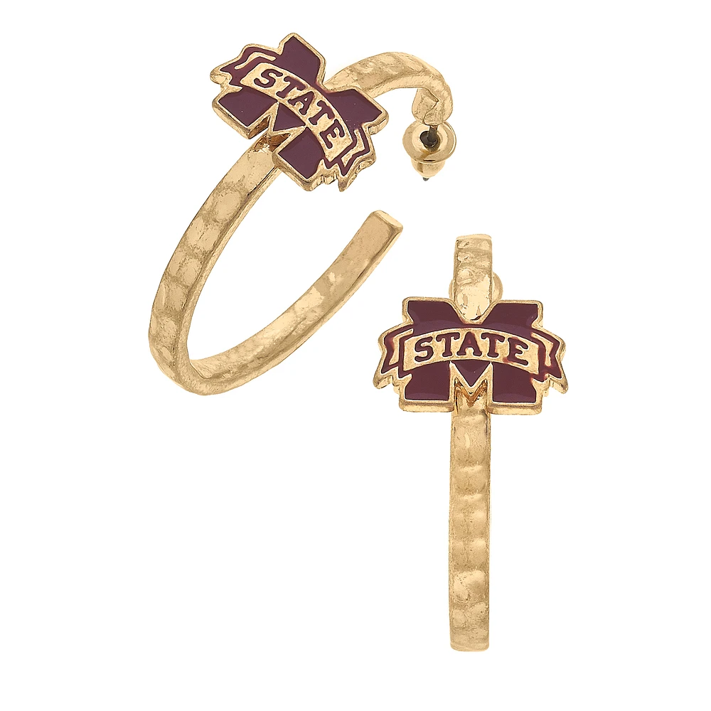 Women's CANVAS Style Mississippi State Bulldogs Enamel Logo Hoop Earrings