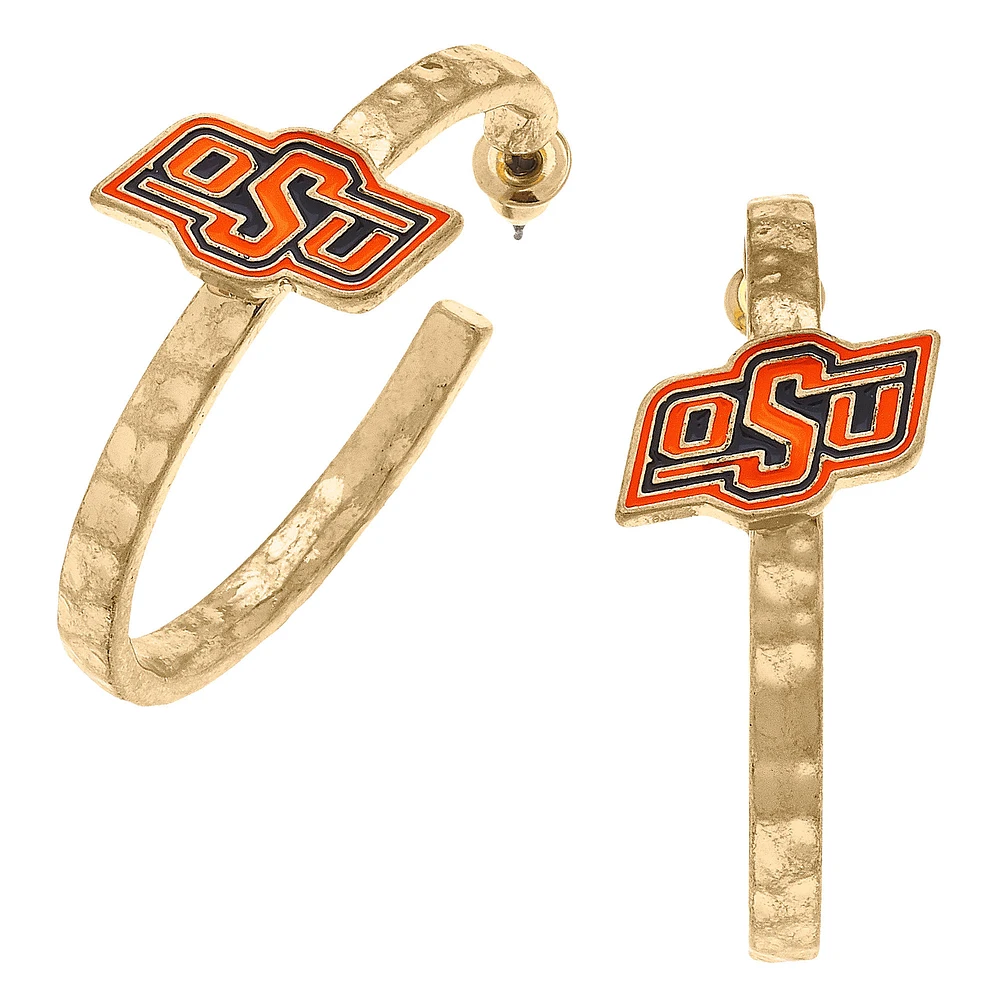 Women's CANVAS Style Oklahoma State Cowboys Enamel Logo Hoop Earrings