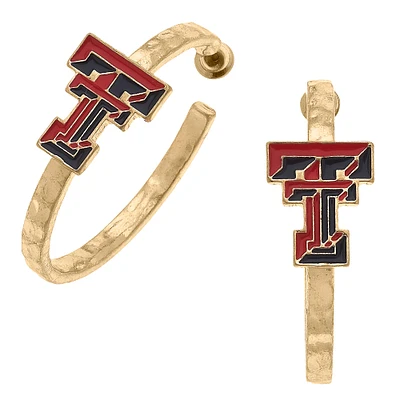 Women's CANVAS Style Texas Tech Red Raiders Enamel Logo Hoop Earrings