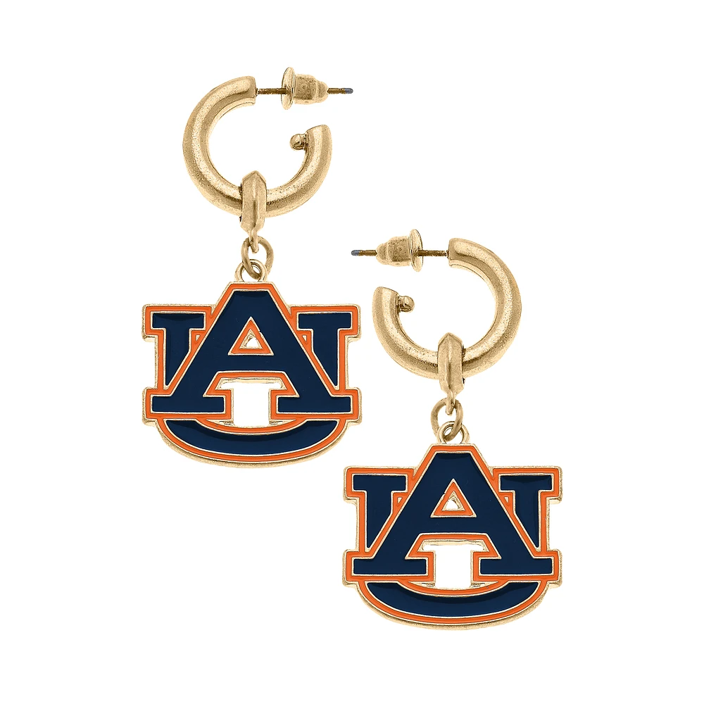 Women's CANVAS Style Auburn Tigers Enamel Drop Hoop Earrings