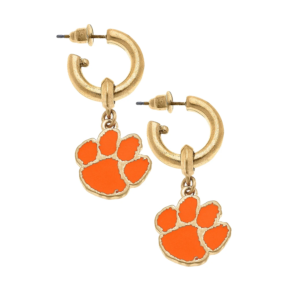 Women's CANVAS Style Clemson Tigers Enamel Drop Hoop Earrings