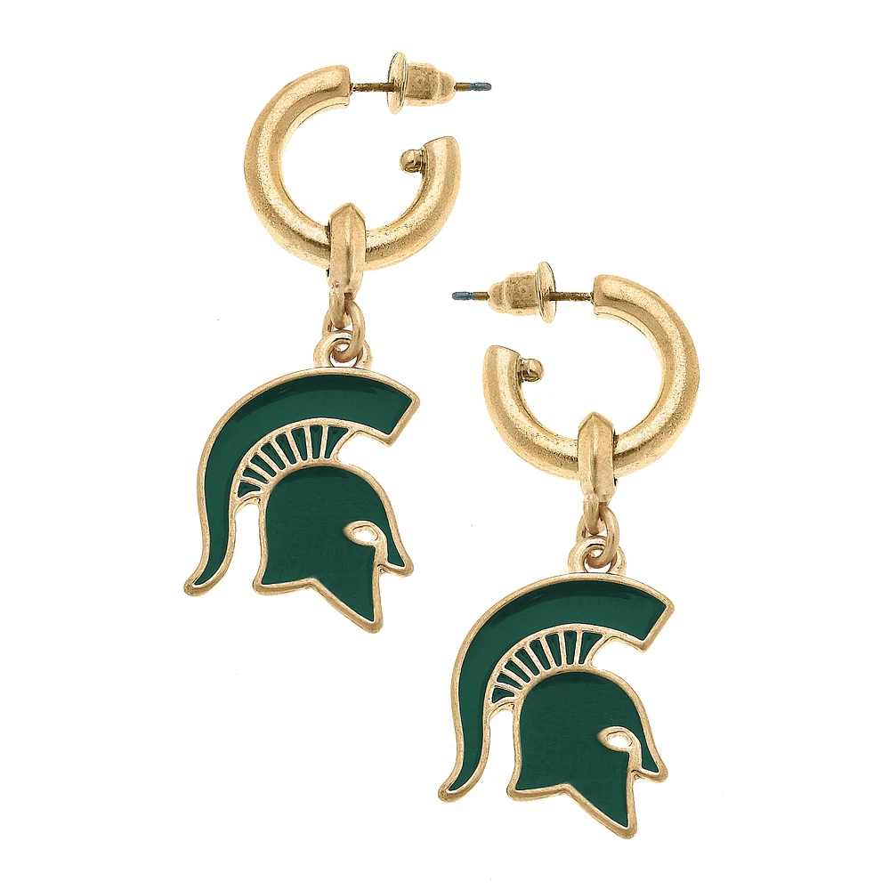 Women' CANVAS Style Michigan State Spartans Enamel Drop Hoop Earrings