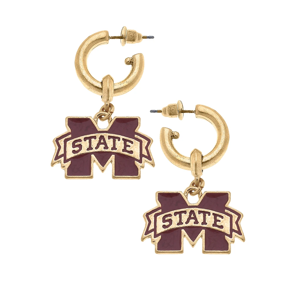 Women' CANVAS Style Mississippi State Bulldogs Enamel Drop Hoop Earrings