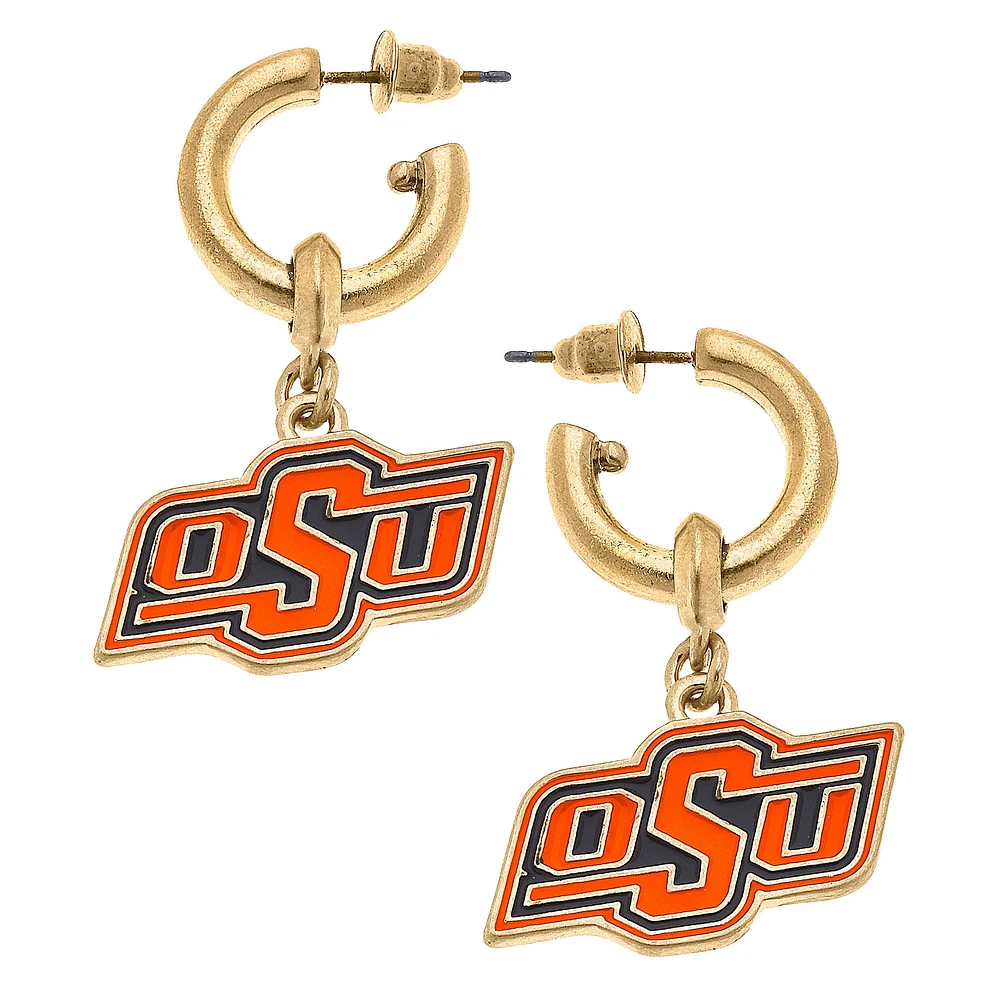 Women' CANVAS Style Oklahoma State Cowboys Enamel Drop Hoop Earrings