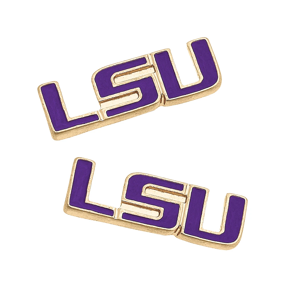 Women' CANVAS Style LSU Tigers Enamel Stud Earrings