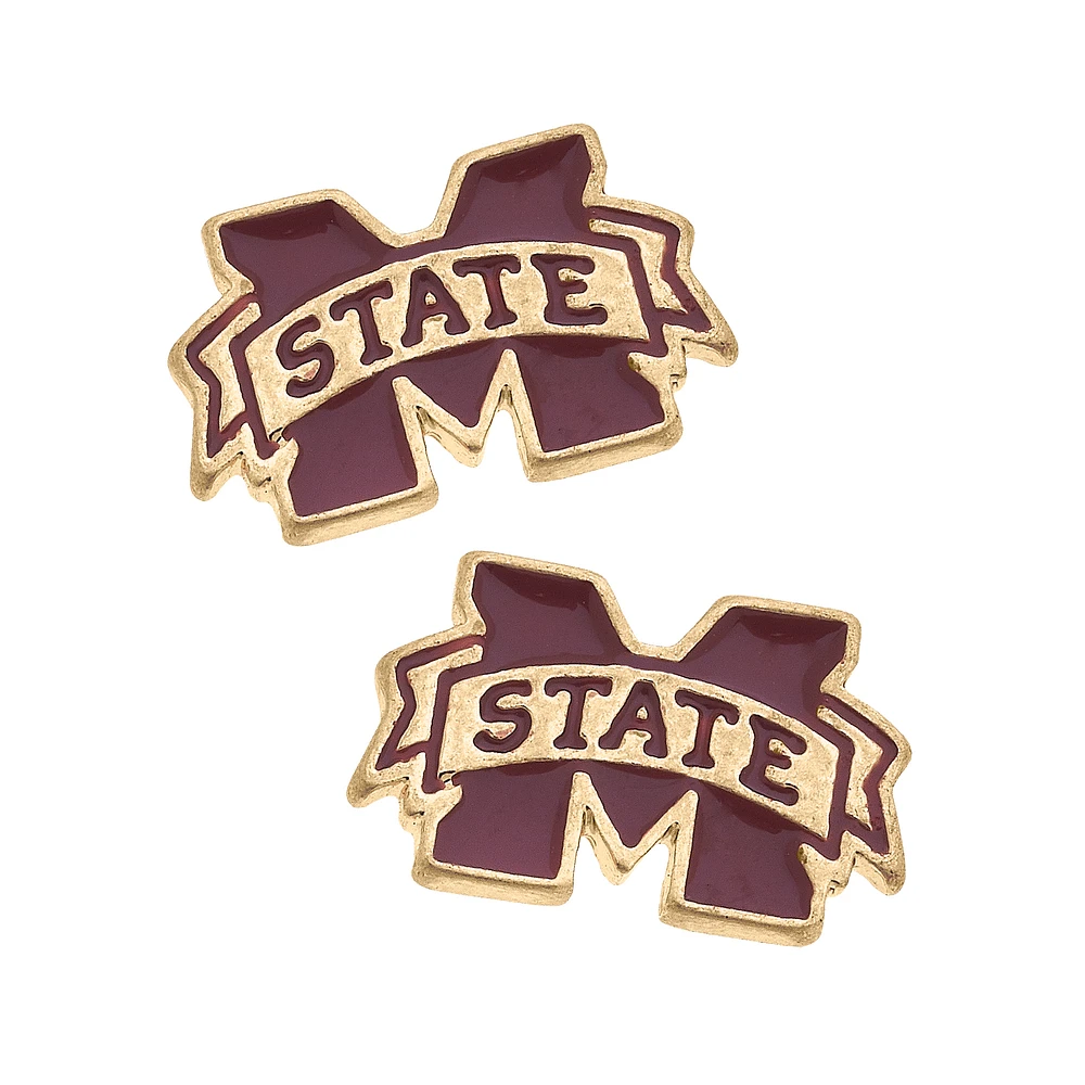 Women' CANVAS Style Mississippi State Bulldogs Enamel Stud Earrings