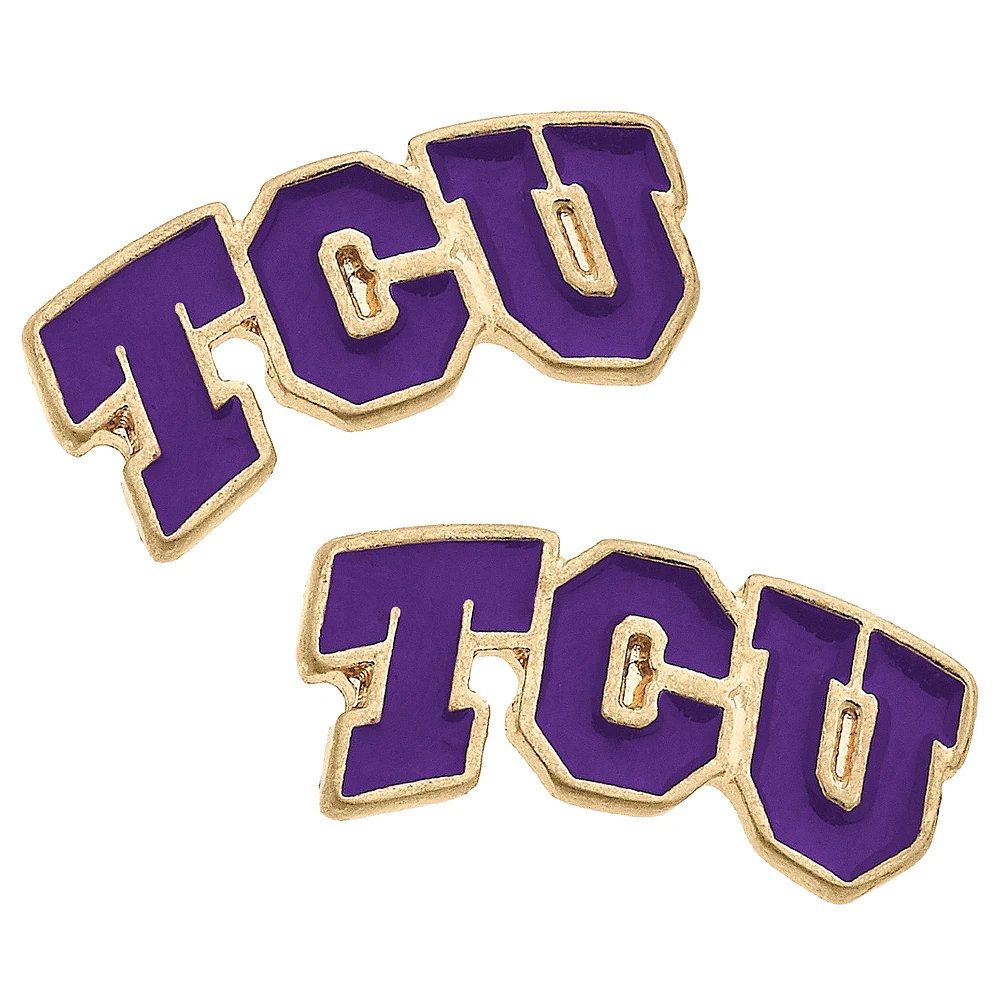Women' CANVAS Style TCU Horned Frogs Enamel Stud Earrings