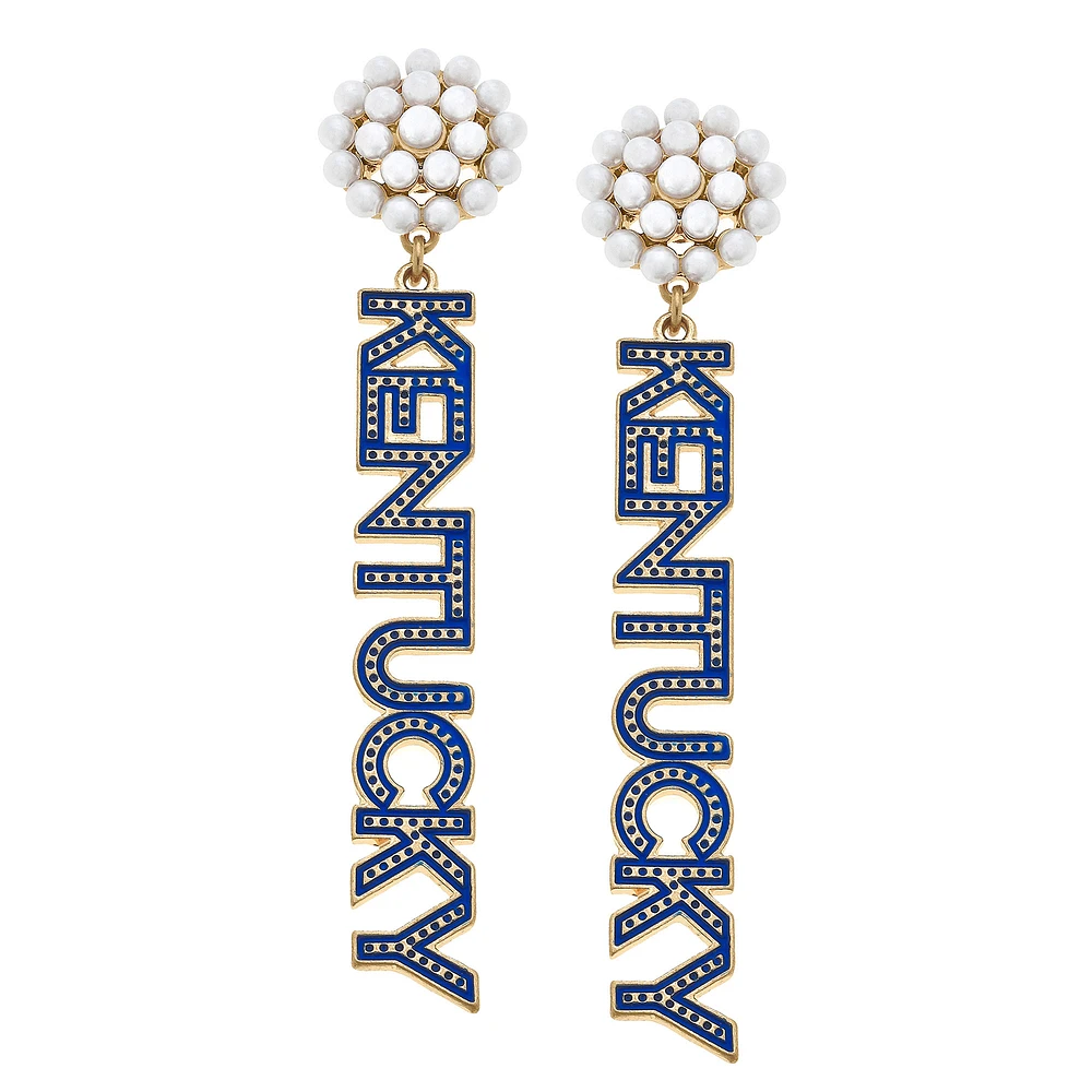 Women' CANVAS Style Kentucky Wildcats Pearl Cluster Dotted Enamel Drop Earrings