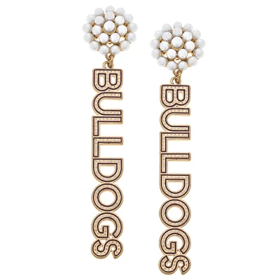 Women' CANVAS Style Mississippi State Bulldogs Pearl Cluster Dotted Enamel Drop Earrings